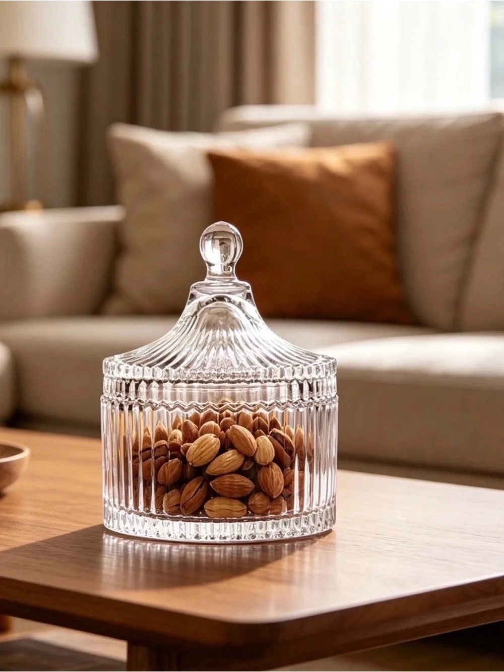 2 Vintage-Style Clear Ribbed Glass Jars with Lids